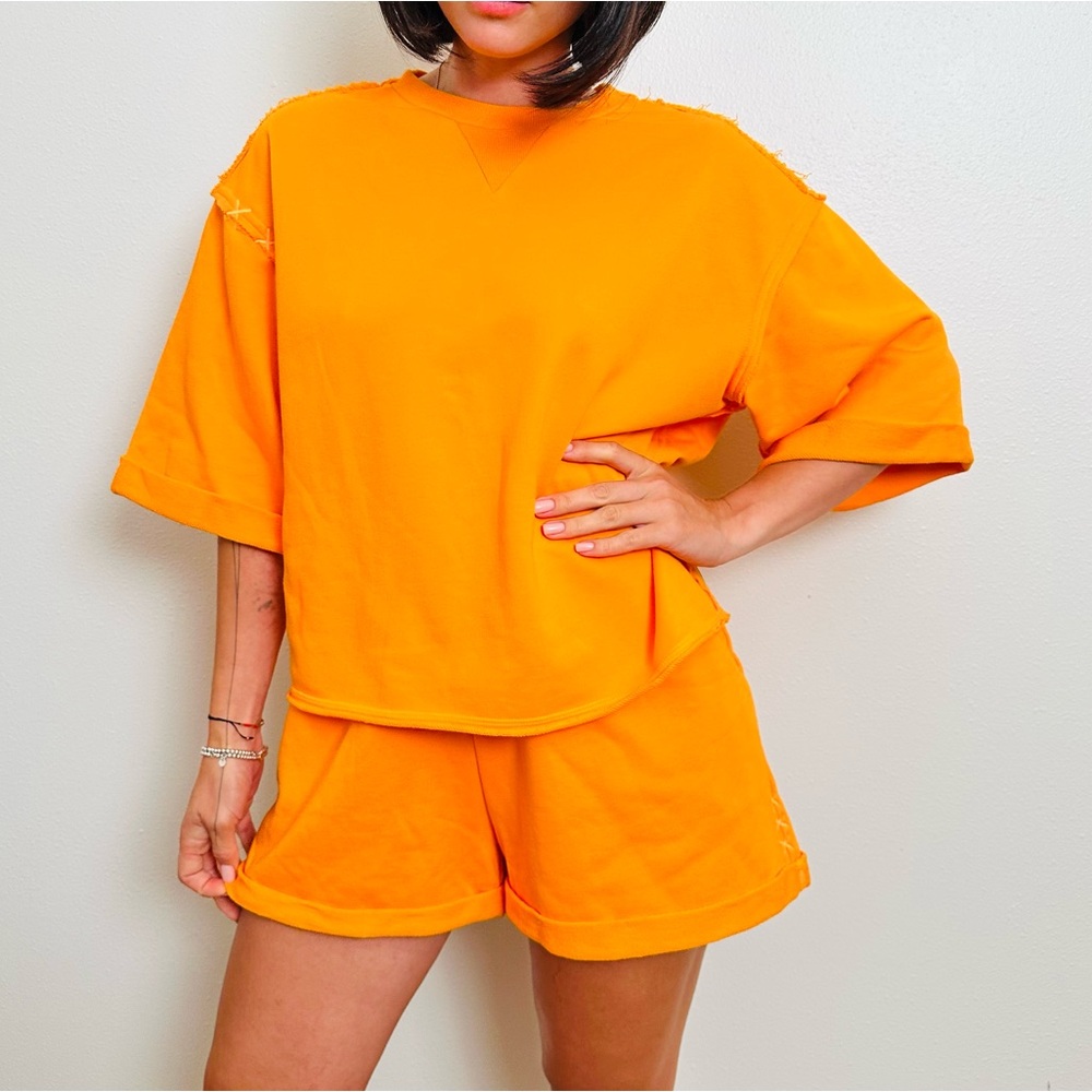 Bright orange oversized sweatshirt & shorts set, Moodstories, size S